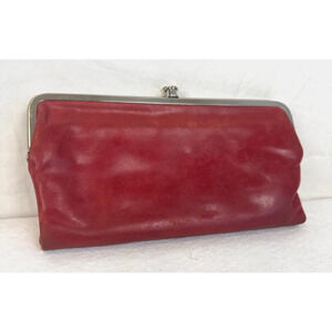 Hobo Lauren Polished Red Leather Folding Kiss Lock Clutch Wallet Purse